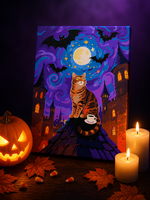 Kit de Peinture Diamant Halloween pour Adultes, Bricolage 5D Chat Lune Château, Art Cristal à Pointillage Complet, Décoration Maison, Cadeau