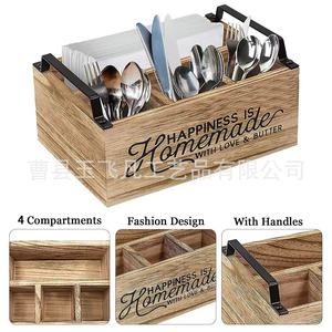 Caja de Cubiertos de Madera Maciza Vintage, Organizador de Cuchillos y Tenedores con Múltiples Compartimentos, Caja de Almacenamiento para Cocina con Diseño de Amor y Mantequilla - Product Image 3