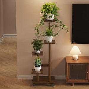 Support à plantes <span class=keywords><strong>en</strong></span> bambou à 5 niveaux, <span class=keywords><strong>porte</strong></span>-pots de fleurs multi-étages avec roulettes - Product Image 2