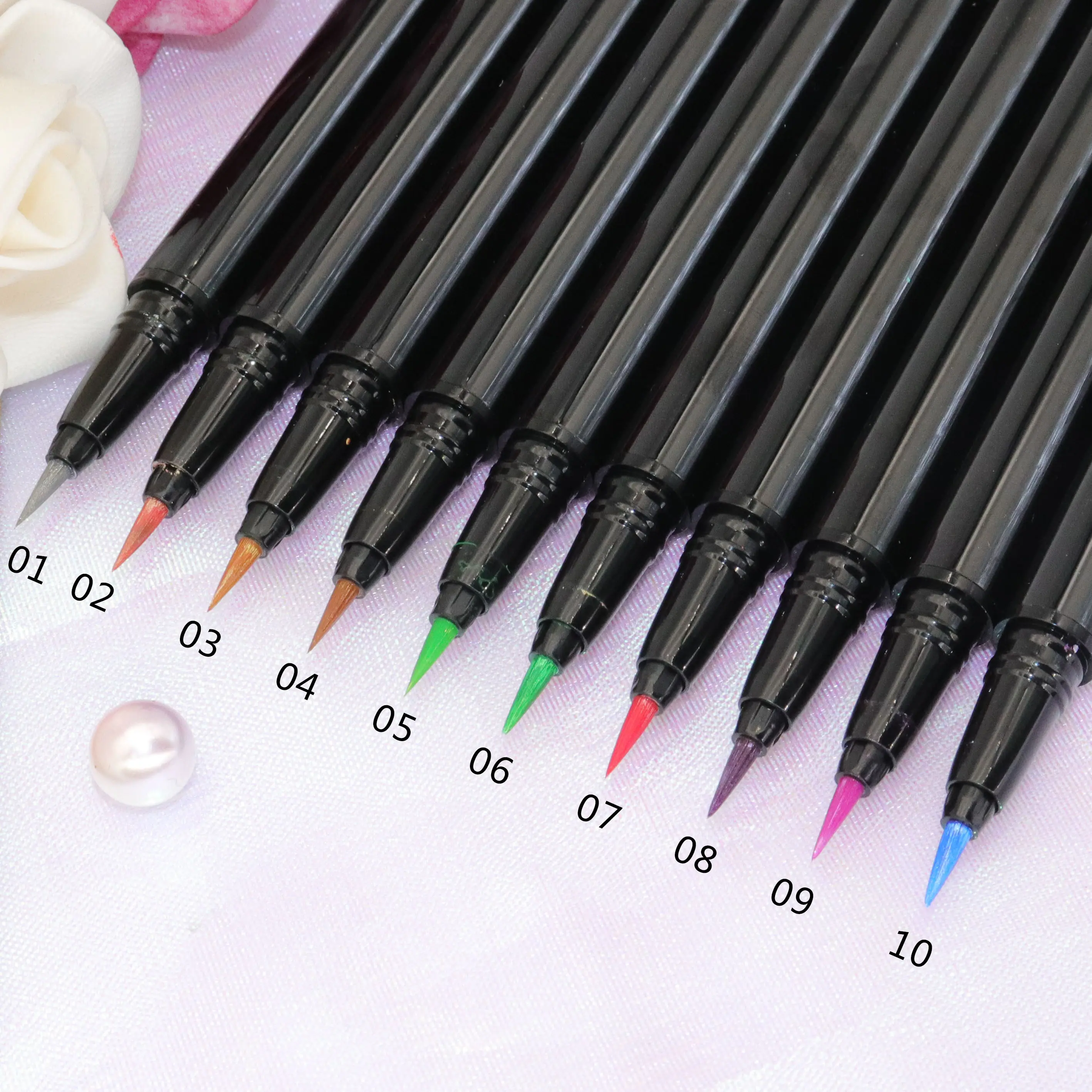 Pena dan Gel Mineral tahan air Eyeliner Shimmer cair grafis Neon bebas minyak Vegan Untuk pensil garis mata hitam bersayap rias wajah