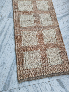 Natural Beige Checkered Handwoven Jute Wool <b>Runner</b> <b>Rug</b> Farmhouse Boho Carpet Rustic Floor Decor <b>for</b> Hallway Living Room Bedroom - Product Image 2