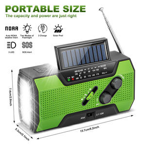 Radio portable d'urgence solaire à manivelle AM FM NOAA avec lampe torche LED et batterie externe - Product Image 4