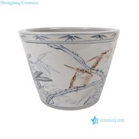 Pot Tanaman Keramik Motif Bunga Teratai Daun Besar Biru Putih Tradisional Cina RZSX102-I