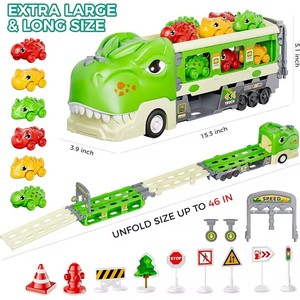 JinYing <b>Dinosaur</b> Truck Toys Foldable Track & 2 Player Race Mode Transport Carrier with <b>Light</b> and Music for Kids - Product Image 5