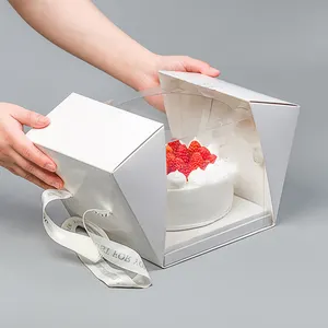 Flower Cup Cake Box With PVC Wedding Gift Candy Box With Ribbon Custom Cake Packaging Paper Board Rigid Boxes