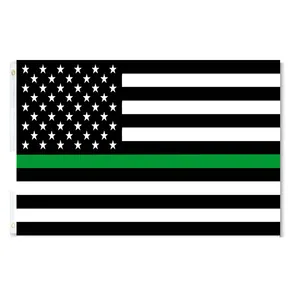 Kain Poliester 100D Disesuaikan Bendera Garis Hijau USA
