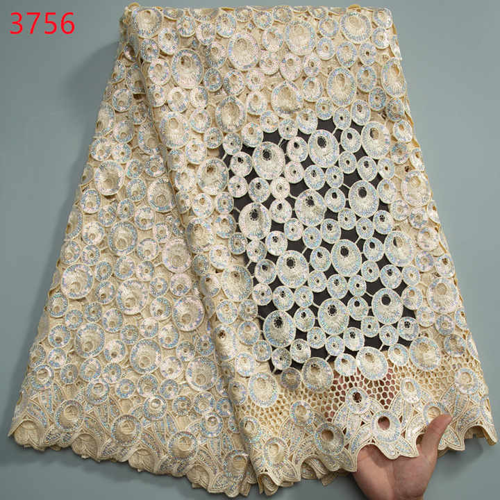 3756 High Quality African Cord Guipure Lace Fabric 2024 Red Nigerian Lace Fabric Sequined 5 Yard Luxury Wedding Dress for Women