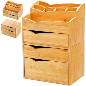 Bamboo Makeup Organizer <b>With</b> <b>Drawers</b> 5 Tier Desktop Storage For Cosmetic Beauty Tools And Skincare Products - Product Image 5