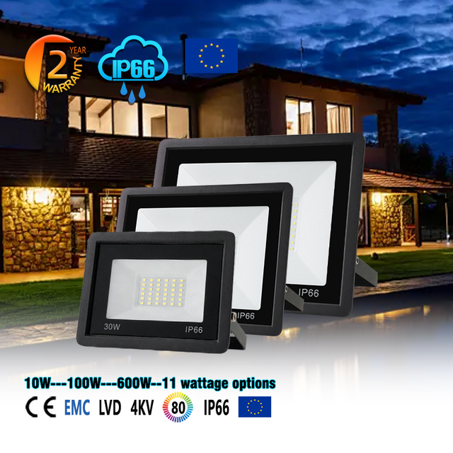 6500k DOB Driver Flood Lights Black IP65 Outdoor Aluminum+ Glass 10W/100W/600W Options 100-265V Garden Stadiums Led Flood Light