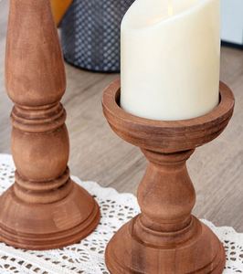 Ensemble de trois bougeoirs cylindriques élégants en bois massif pour mariage et banquet, ornement de table en bois massif, support de bougie - Product Image 3