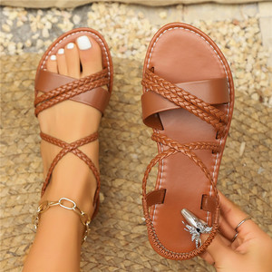 Sandali piatti da donna di design per l'estate, traspiranti, antiscivolo, casual, da indossare a <span class=keywords><strong>piedi</strong></span> <span class=keywords><strong>nudi</strong></span> per l'esterno e la primavera - Ordine all'ingrosso - Product Image 4