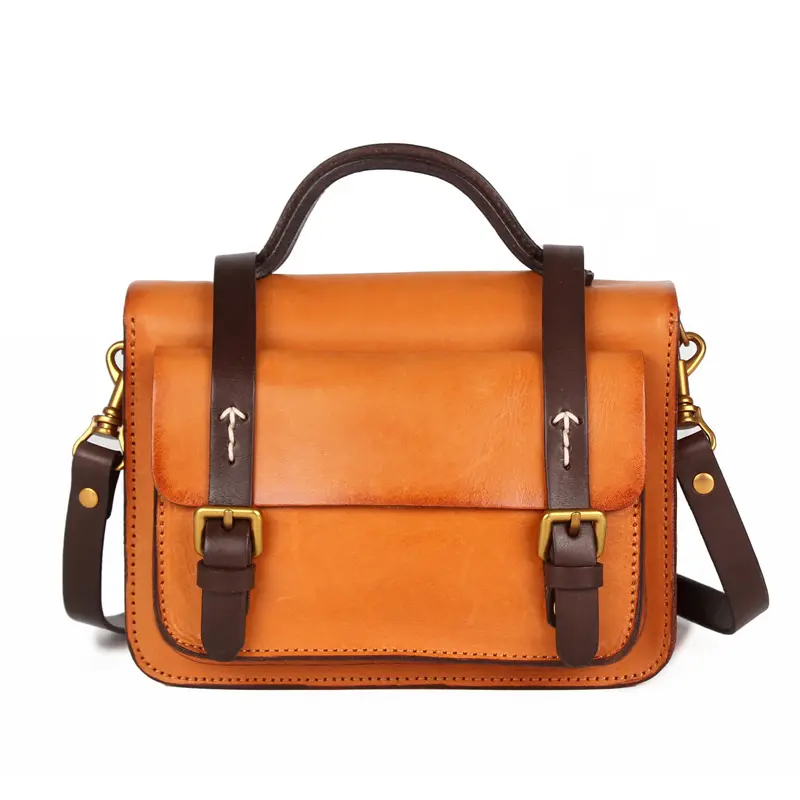 2022 Custom Vegetable Tanned Genuine Leather Satchel Bag For Women Retro Handbag