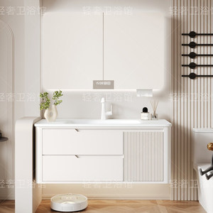 Modern Luxury Bathroom Vanity Combo <b>Smart</b> <b>Mirror</b> Lacquer Finish Waterproof MDF Plywood Wall-Mounted Cabinet Ceramic Apartment - Product Image 5
