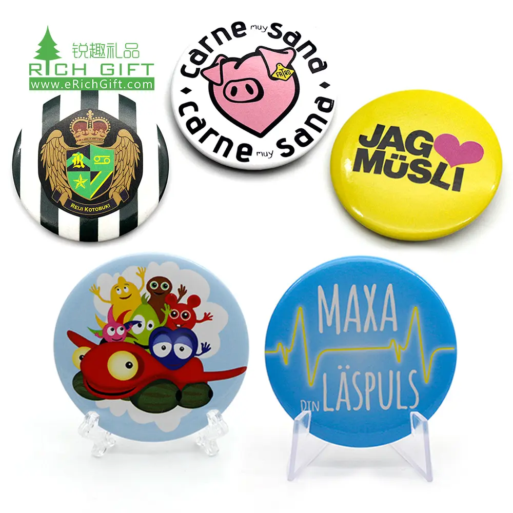 Popular cheap promotional gifts custom tin materials printed logo cartoon pin button badges with butterfly clasp