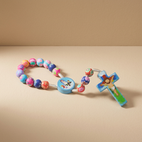 Collier de prière en argile polymère colorée Mecrt pour enfants, pendentif croix de Jésus, chaîne de perles, cadeau religieux pour enfants pour la Sainte Communion