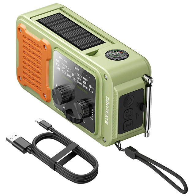 ER-64P Emergency Hand-Crank Portable Solar-Powered Radio with Flashlight Power Bank SOS Function
