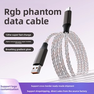 HJY LIUGUANG Carga súper rápida 6A Flash 1 metro RGB Luminoso Tipo-C Cable DE DATOS USB 120W Teléfono móvil Coche Cable brillante - Product Image 3