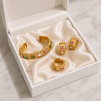 Ensemble de bijoux fantaisie multicolores, ensemble de bijoux en zircon coloré martelé irrégulier, bracelet, boucles d'oreilles et bague plaqués or