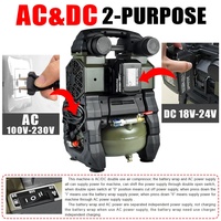Compresseur d'air électrique sans fil pour pneus lourds, pompe sans huile, double usage, AC et DC, Ultra silencieux, gonfleur robuste