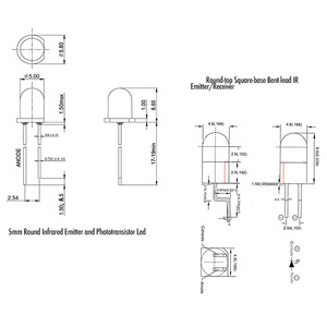 5mm Yuvarlak Başlıklı <span class=keywords><strong>IR</strong></span> Verici/Alıcı LED 4mm Yuvarlak Başlıklı Kare Tabanlı ve Bükülmüş Uçlu <span class=keywords><strong>IR</strong></span> LED - Product Image 2