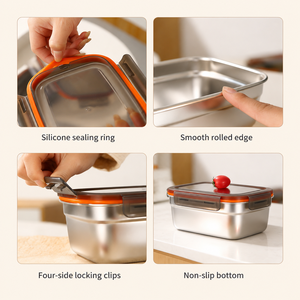 Crisper <b>Box</b> <b>Set</b> Stainless Steel 1/3/4pcs with Transparent Lid Airtight BPA Free Multipurpose Food Storage Container for Fruit - Product Image 3