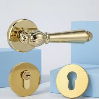 Ensemble de poignées de porte à levier silencieuses de style français, finition dorée, design de luxe léger, pour portes de salle de bain et de chambre européennes, portes en bois