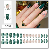 Faux ongles à presser Noël Flocon de neige Amande moyenne Vert faits à la main pour les fêtes d'hiver Fournisseur en gros