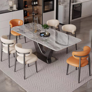 <strong>Super</strong> Crystal Stone Waterproof Foldable Dining Table Set 6 Chairs Modern Hotel Villa Metal <strong>Furniture</strong> - Product Image 5