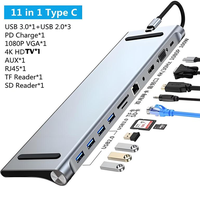 Station d'Accueil Multiport USB-C Type C 11-en-1 4K PD 100W USB 3.0 RJ45 pour HDMI Macbook SD/TF pour Ordinateur Portable avec Produit en Stock