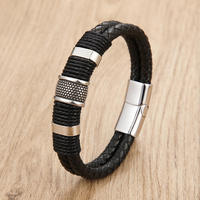 Bracelet en cuir tressé en acier inoxydable avec fermoir magnétique rétro tendance, logo personnalisé, pour unisexe, cadeau