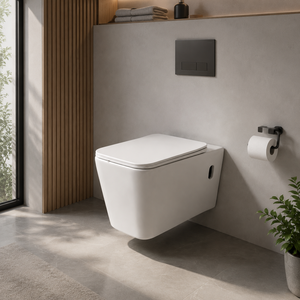 Inodoro de cerámica de lujo cuadrado de pared, sin borde, con descarga por arrastre, <span class=keywords><strong>cisterna</strong></span> oculta, diseño moderno, doble descarga, asiento de cierre suave para baño. - Product Image 4