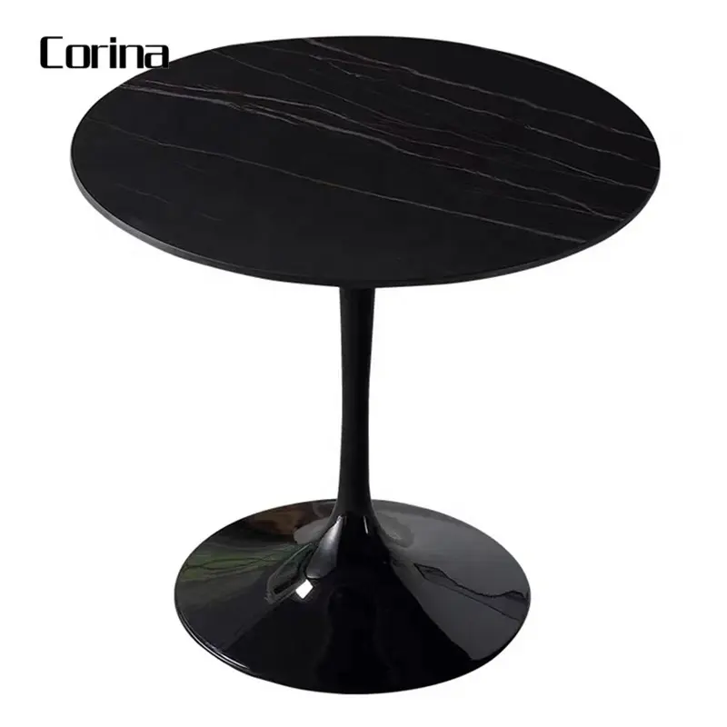 Outdoor marble top restaurant table and chairs set stainless steel base dining table for cafe shop