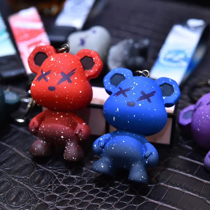 New arrival Cartoon Solid Color Starry Sky Violent Bear keyring Chameleon Bear brick doll Toys bag pendant Resin PU Key Chain