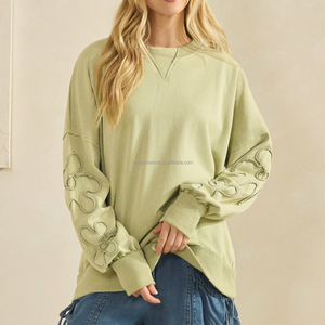 <span class=keywords><strong>Felpa</strong></span> da Donna <span class=keywords><strong>Oversize</strong></span> con Collo Tondo, Stile Americano, <span class=keywords><strong>Verde</strong></span> Salvia con Ricamo Floreale sulle Maniche, Vendita all'Ingrosso - Product Image 1