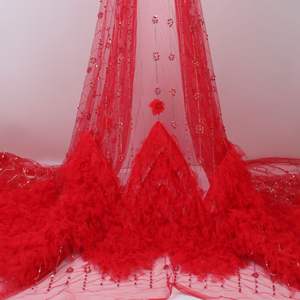 Tela de encaje bordado para vestido de novia, tela de encaje bordado de estilo africano y suizo rosa con cuentas de malla - Product Image 4