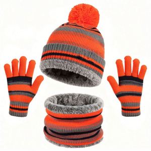 3Pcs Kid Winter Hat Scarf Fleece Knit Pom Beanie Warm <b>Neck</b> <b>Warmer</b> Touchscreen Gloves 3 in 1 Set Promotional Gift - Product Image 3