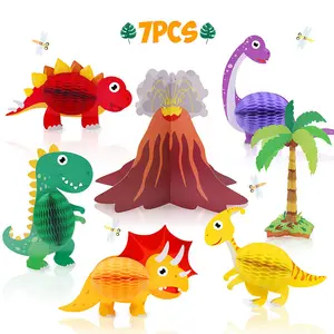 Nicro 7 Pcs Little Dino T-Rex Kinderen Verjaardag Decoraties Dinosaurus Tafel Middelpunt Kerst Honingraat Middelpunt Set