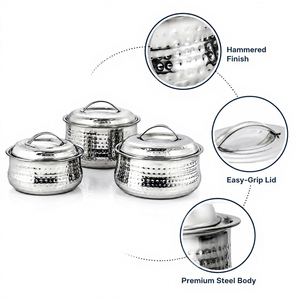 Ensemble de casseroles en acier inoxydable avec couvercles, design minimaliste rond et durable, compatible lave-vaisselle, pour cuisinières à gaz et à induction - Product Image 4