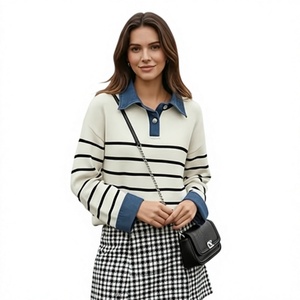 Wholesale Women Solid <b>Fleece</b> Knitted <b>Sweater</b> O-Neck Drop-shoulder Casual Pullover Spring Autumn Streetwear 100% Cotton Knitwear - Product Image 4