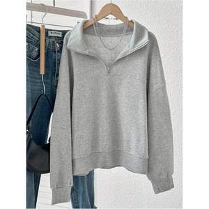 Sudadera personalizada de mujer con cremallera de un cuarto, manga larga, cuello simulado, estilo oversize, top de punto de mezcla de algodón para otoño - Product Image 3