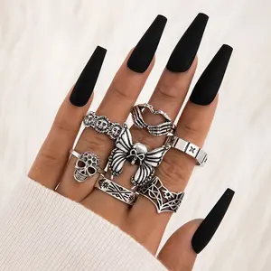 Halloween cincin pribadi, Set Multi buah cincin wanita Gotik Punk gelap kupu-kupu tengkorak laba-laba