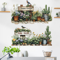 Autocollant mural amovible en aquarelle pour jardin, fleurs en pot, cactus, autocollant mural en vinyle résistant aux UV, imperméable, décoration intérieure