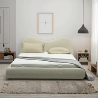 Lit double de luxe en bois, style minimaliste italien, velours crème, écologique, réglable, cadre moderne en tissu doux pour chambre principale