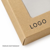 Boîte d'emballage en papier kraft brun écologique avec logo personnalisé, couvercle et base, boîte cadeau avec fenêtre en PVC transparent et sac en papier