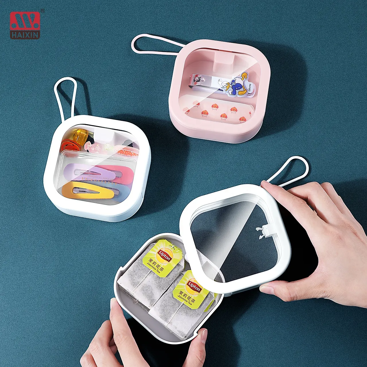 Latest Press Open Pocket Storage Box Small Portable Storage Container Food Grade PP Box with TPE Handle