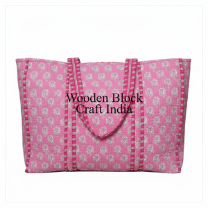 Women's Ethnic Cotton Handmade Shoulder <b>Tote</b> <b>Bags</b> Quilted Hand Block Zipper Closure Floral Pattern <b>Summer</b> Customizable All size - Product Image 1