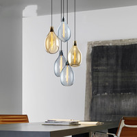 Lustre de restaurant de style nordique, design minimaliste moderne, abat-jour en forme de goutte d'eau, verre américain d'inspiration industrielle pour tables à manger