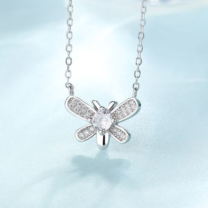 Kalung capung perak Sterling 925 wanita, liontin Zircon desain Niche temperamen kecil segar - Product Image 2