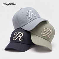 Casquette de baseball pour homme, personnalisée, bleu marine à rayures, 6 panneaux, logo brodé en 3D, non structurée, profil bas