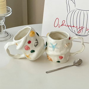 Novelty Starfish Mug Ocean Themed Seashell Ceramic Cup Hand-Painted Irregular Beach Coffee Mug - Product Image 2